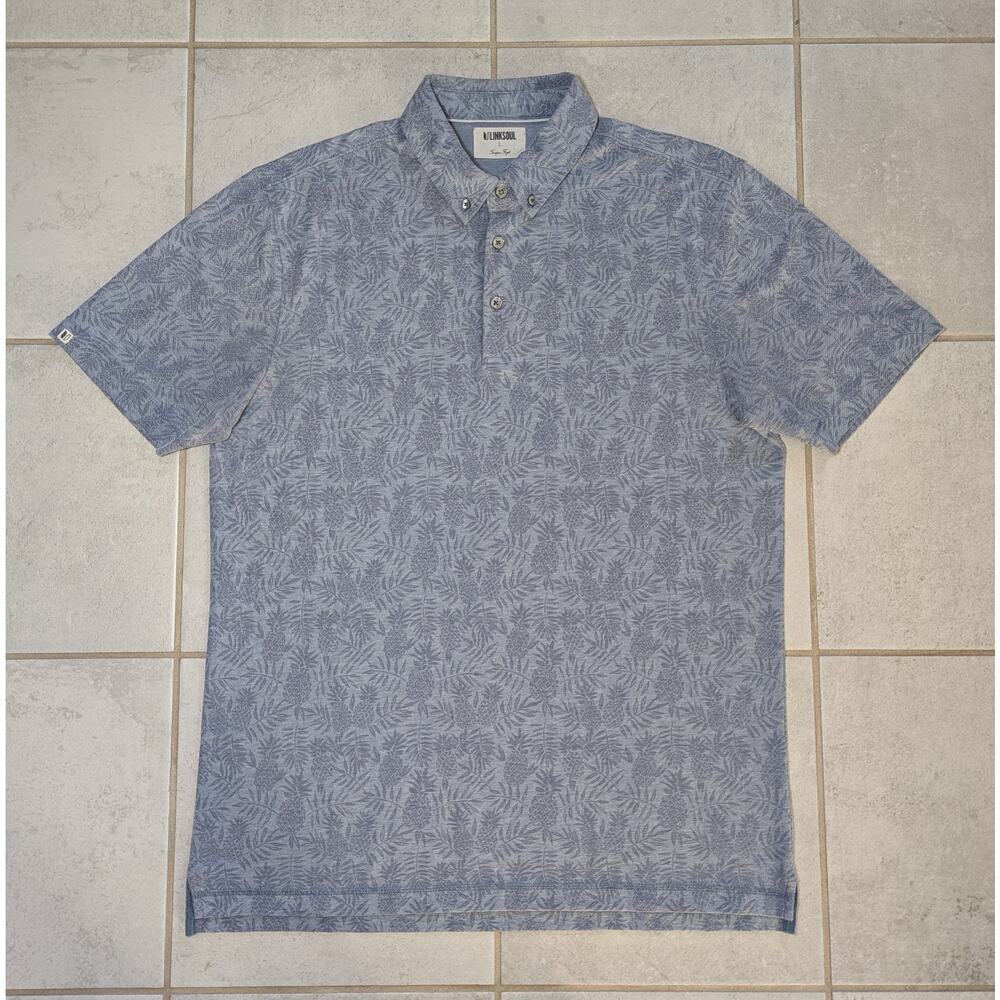 Linksoul Men's Large Polo Floral Tempus Fugit Golf Cotton Stretch Gray
